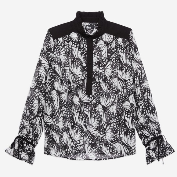 The Kooples Messy Butterfly Blouse, Size 3 FR/ Large US NWT Long Sleeve buttons - Picture 5 of 11